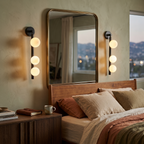 3 Light Glass Globe Wall Light pair styled in interior - Valentina