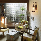 Glass Lantern Wall Light – E27 – Vintage – Metal & Glass – Black/Rusty