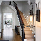 Glass Lantern Wall Light – E27 – Vintage – Metal & Glass – Black/Rusty
