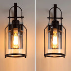 Glass Lantern Wall Light – E27 – Vintage – Metal & Glass – Black/Rusty