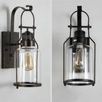 Glass Lantern Wall Light – E27 – Vintage – Metal & Glass – Black/Rusty