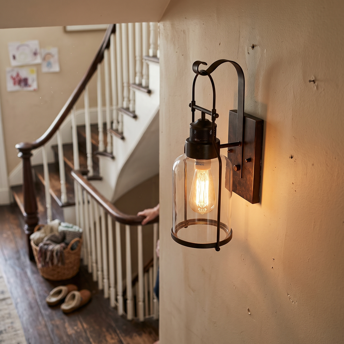 Vintage Lantern Wall Light Indoor on staircase wall - Silva
