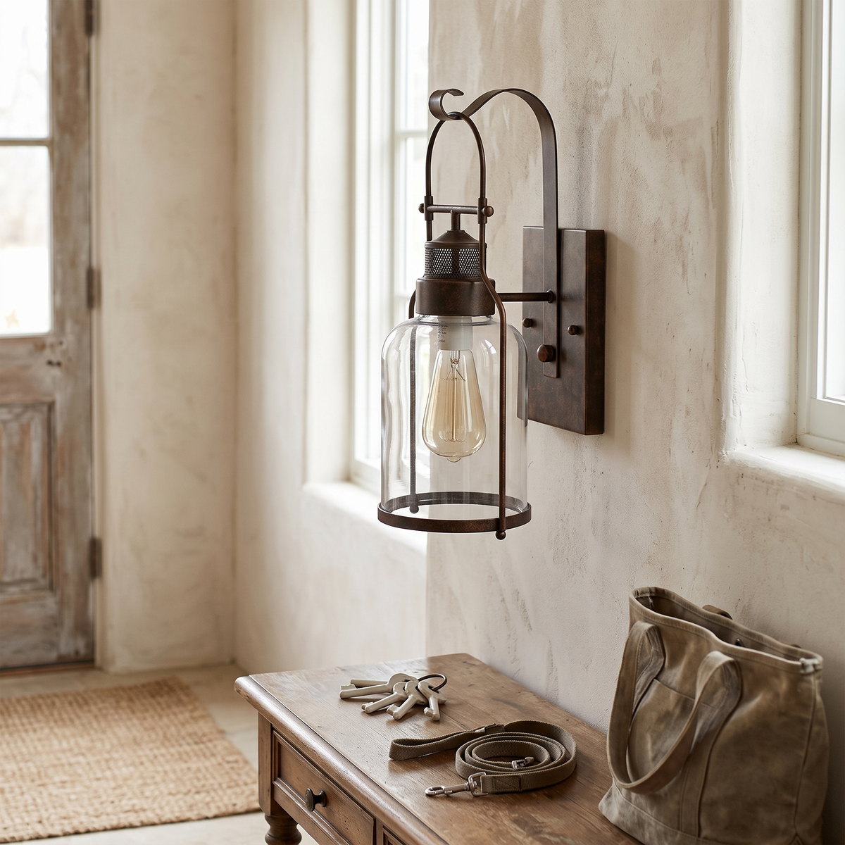 Vintage Lantern Wall Light Indoor detail in daylight - Silva