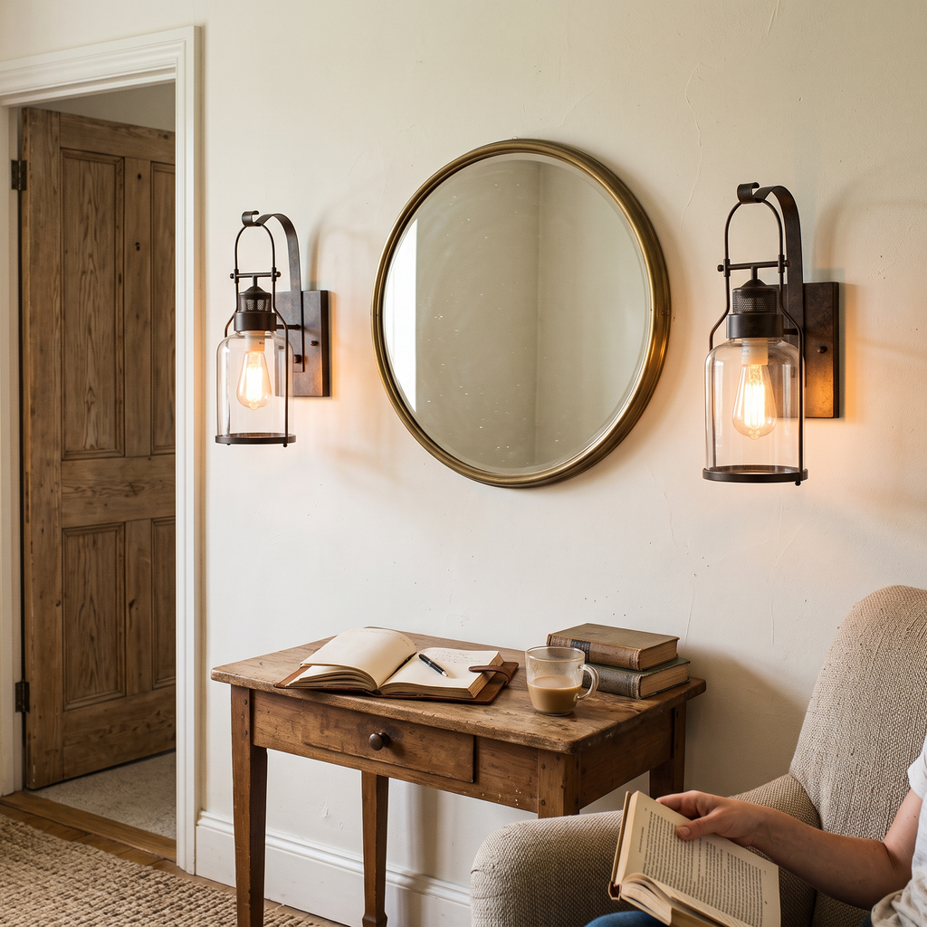 Vintage Lantern Wall Light Indoor pair styled in interior - Silva