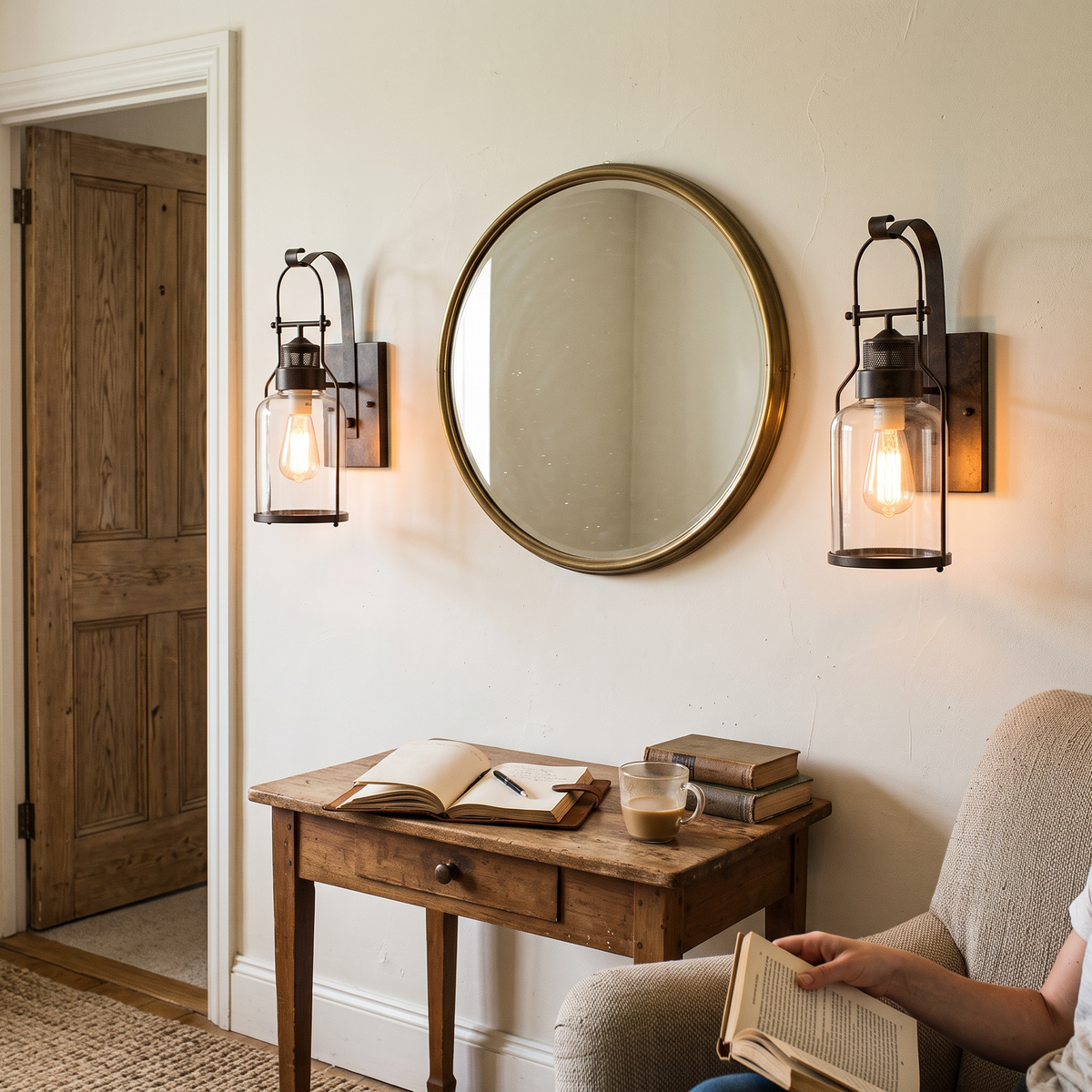 Vintage Lantern Wall Light Indoor pair styled in interior - Silva