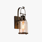 Glass Lantern Wall Light – E27 – Vintage – Metal & Glass – Black/Rusty