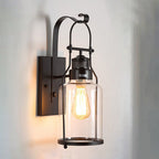 Glass Lantern Wall Light – E27 – Vintage – Metal & Glass – Black/Rusty