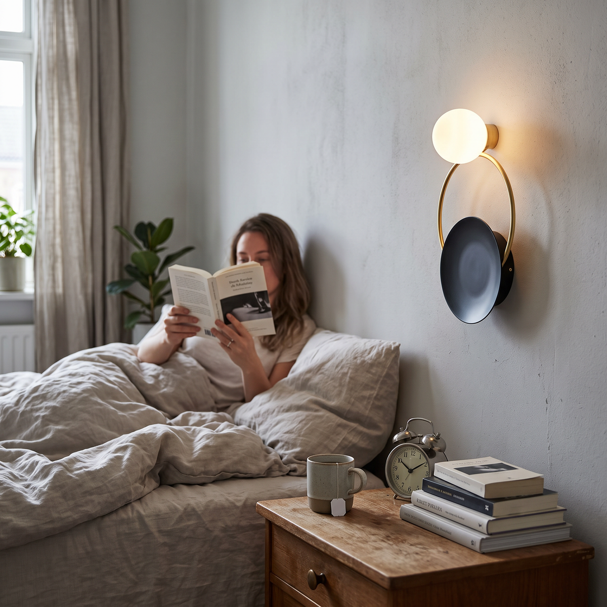Glass Ring Wall Light LED in bedroom above bedside table - Arisha