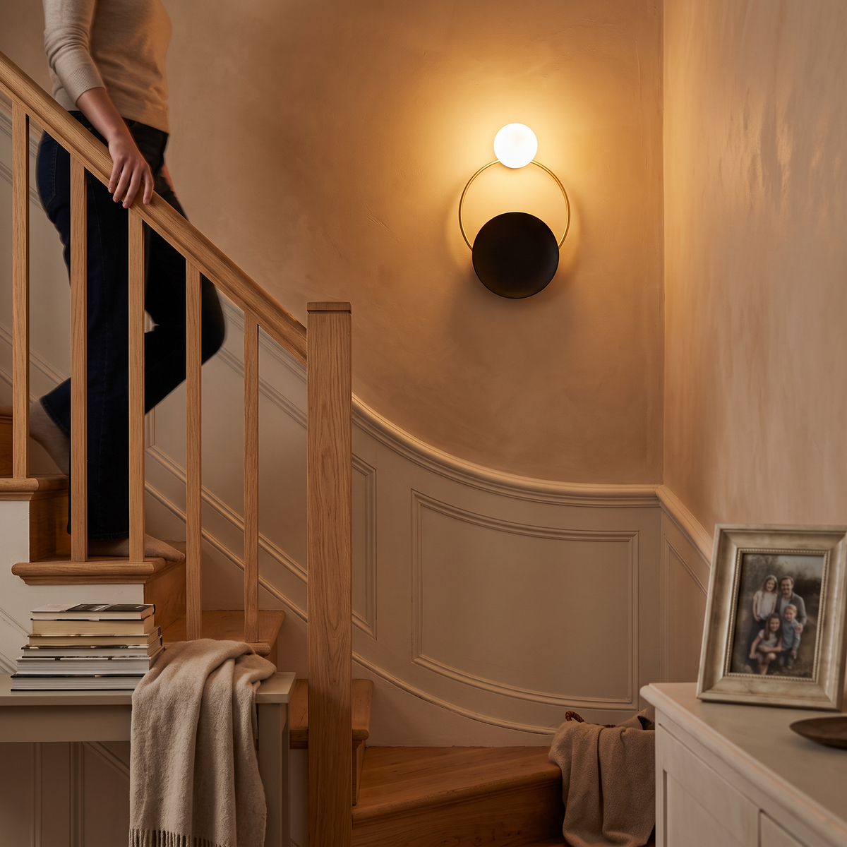 Glass Ring Wall Light LED on staircase wall - Arisha