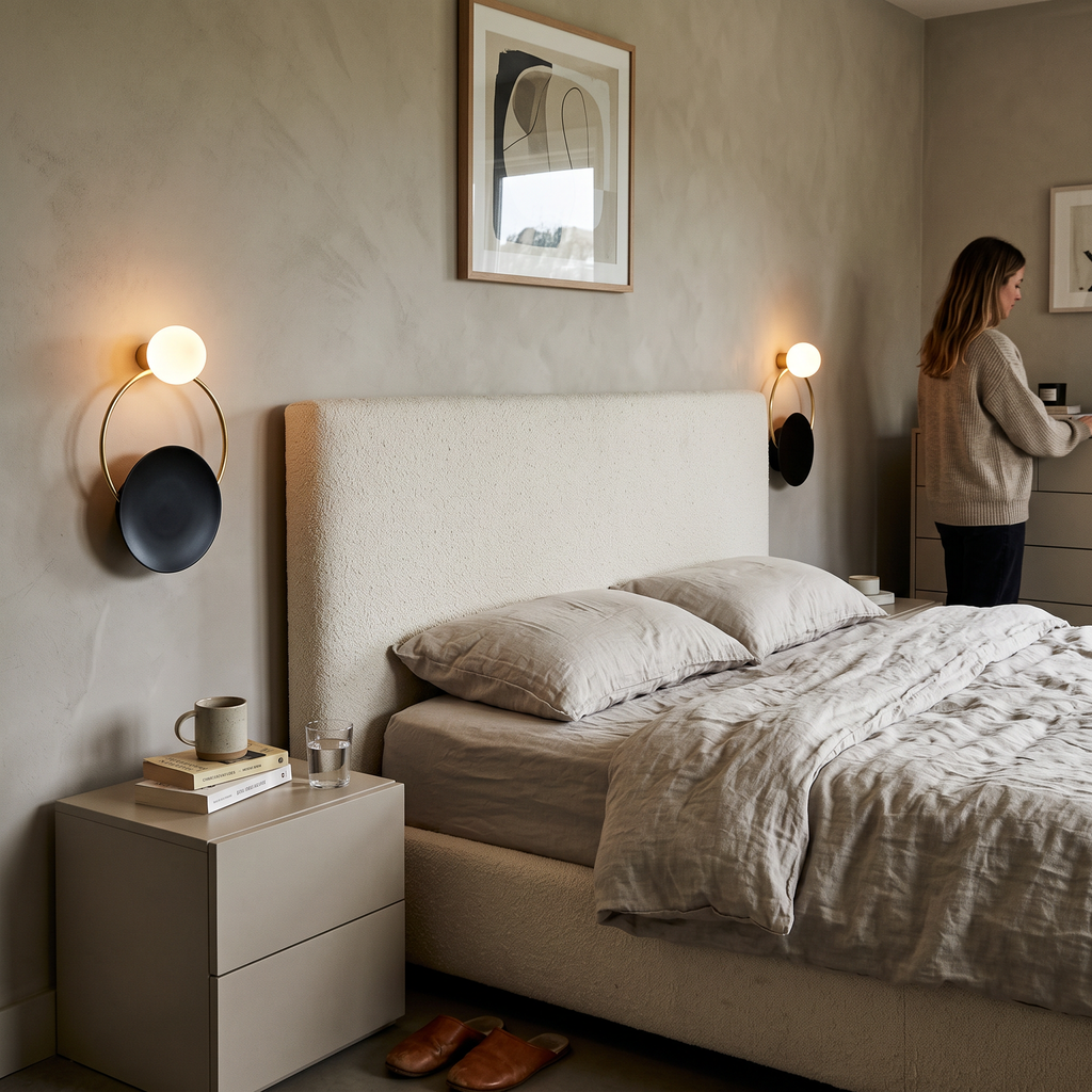 Glass Ring Wall Light LED pair styled in interior - Arisha