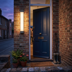 LED Linear Wall Light IP65 beside front door at dusk - Ray