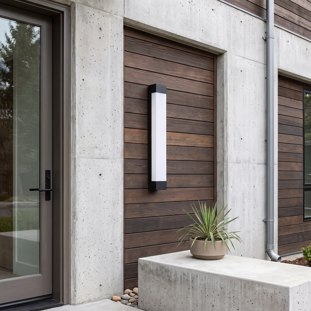 LED Linear Wall Light IP65 on house exterior by day - Ray