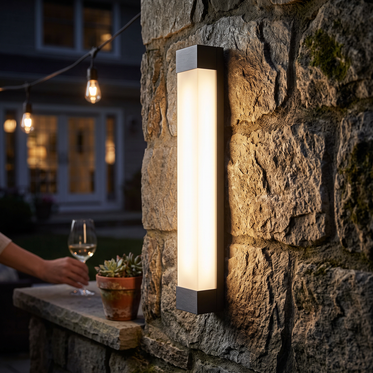 LED Linear Wall Light IP65 detail at night - Ray