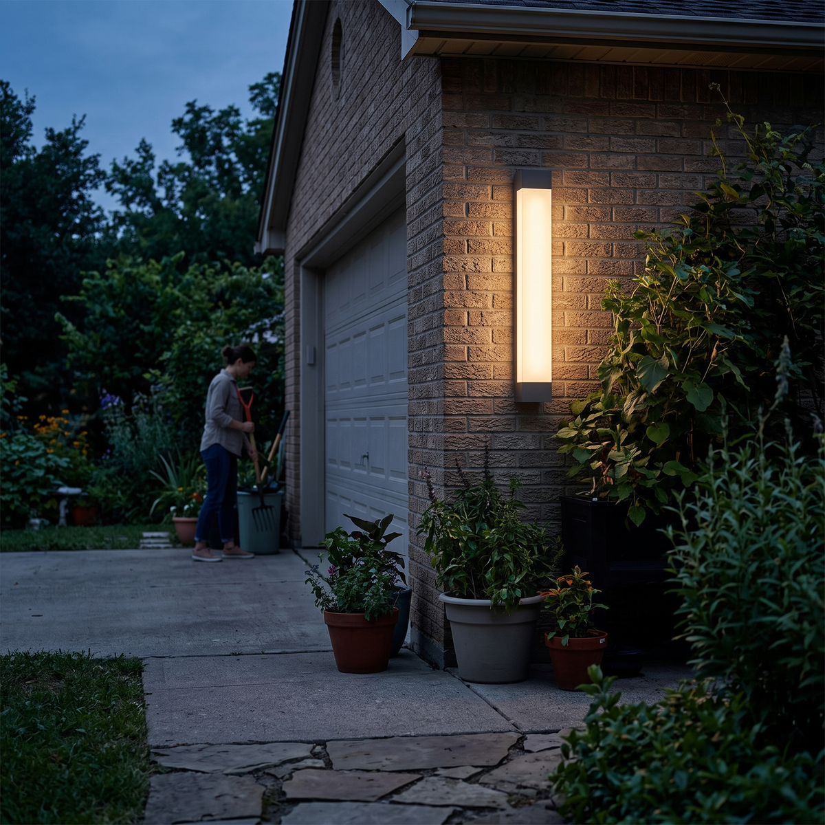 LED Linear Wall Light IP65 by side path at twilight - Ray