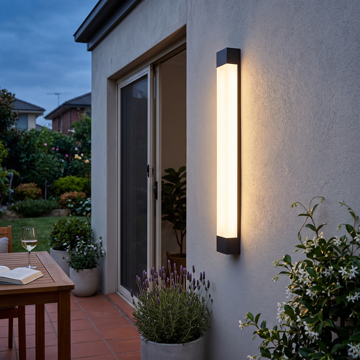 LED Linear Wall Light IP65 on garden wall - Ray