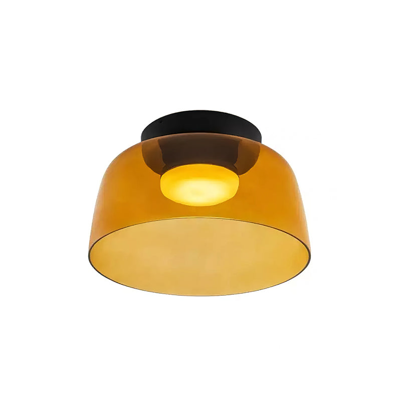 Retro orange layered glass ceiling light with a warm glow and black mount, 32cm diameter.