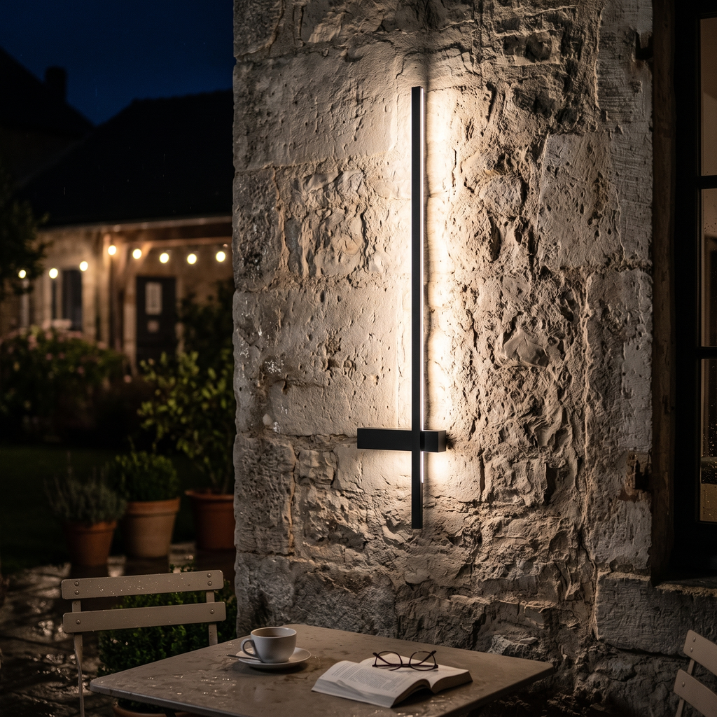Long Outdoor Wall Light LED detail at night - Ray