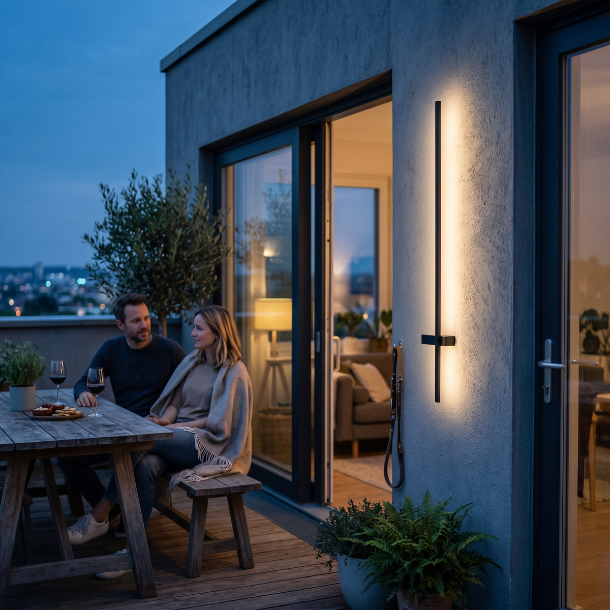 Long Outdoor Wall Light LED on terrace at blue hour - Ray