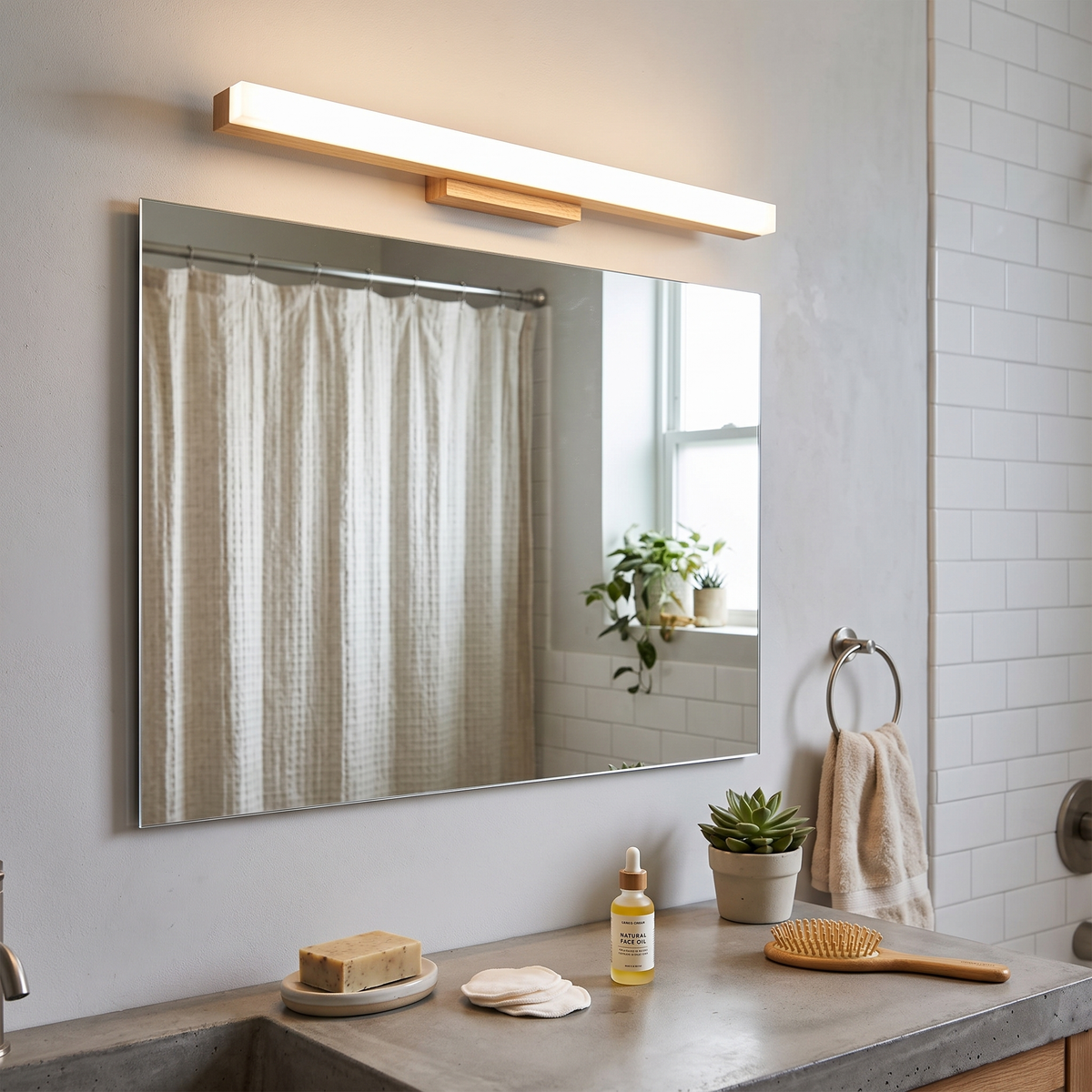 Wooden LED Wall Light Linear above bathroom vanity - Arisha