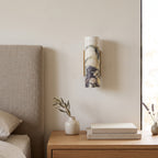 Marble Cylinder Wall Light – H 24cm in a serene bedroom beside an upholstered headboard and oak nightstand