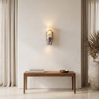 Marble Cylinder Wall Light – H 24cm in an entrance hall above a slim walnut bench