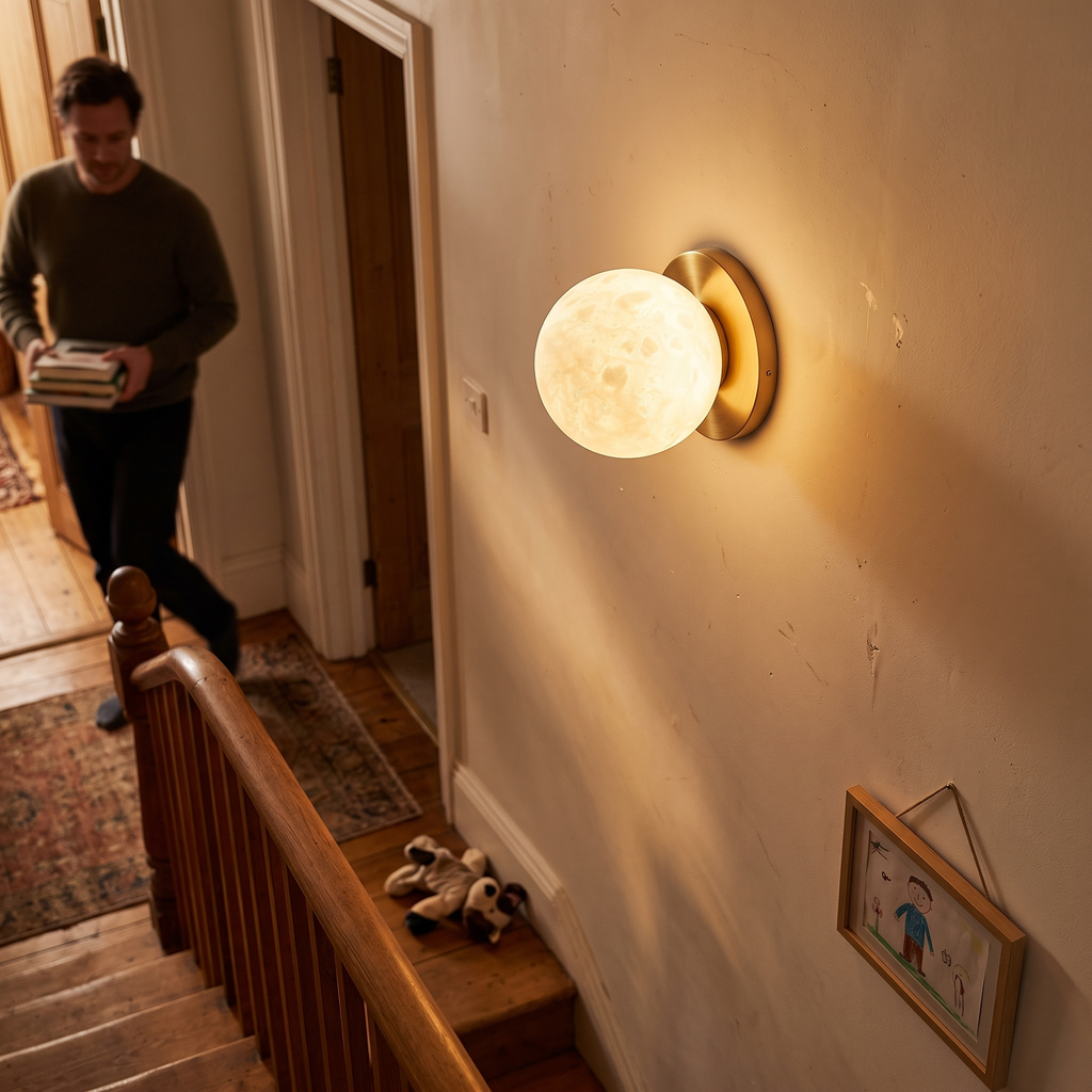 Mini Alabaster Wall Light on staircase wall - Kristy