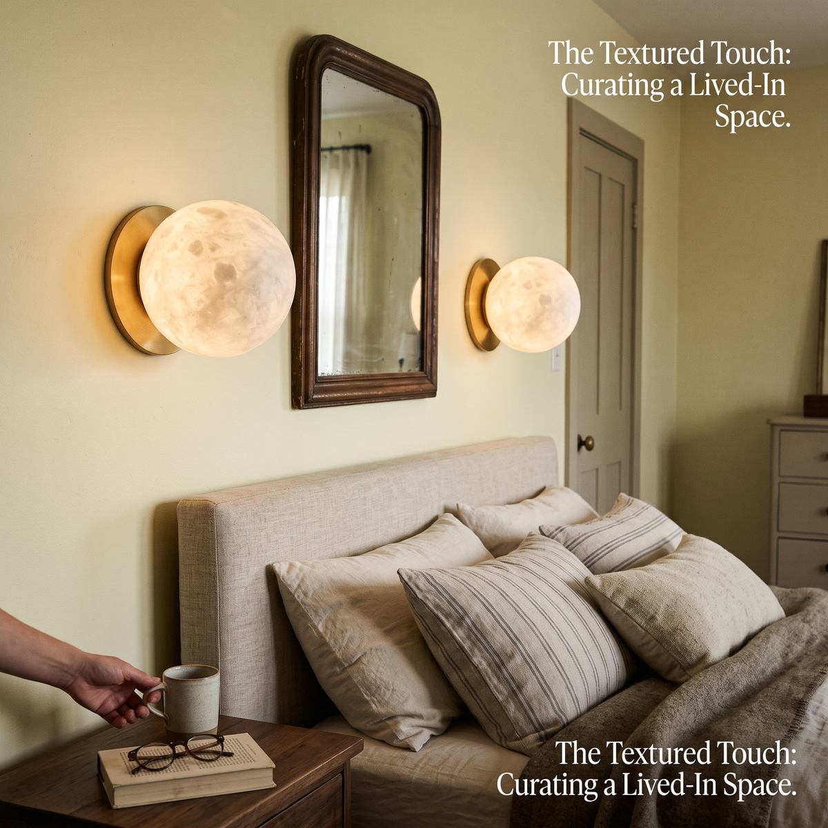Mini Alabaster Wall Light pair styled in interior - Kristy
