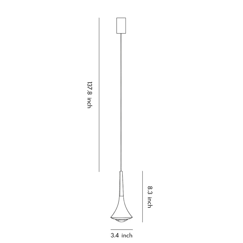 Technical line drawing of a modern teardrop pendant light with dimensions of 8.3 inches height and 3.4 inches width.