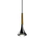 Modern gold and chrome teardrop pendant light with a compact iron body and integrated 9W LED bulb.