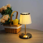 Cordless Fabric Shade Table Lamp – Minimalist – Iron & Fabric – Gold