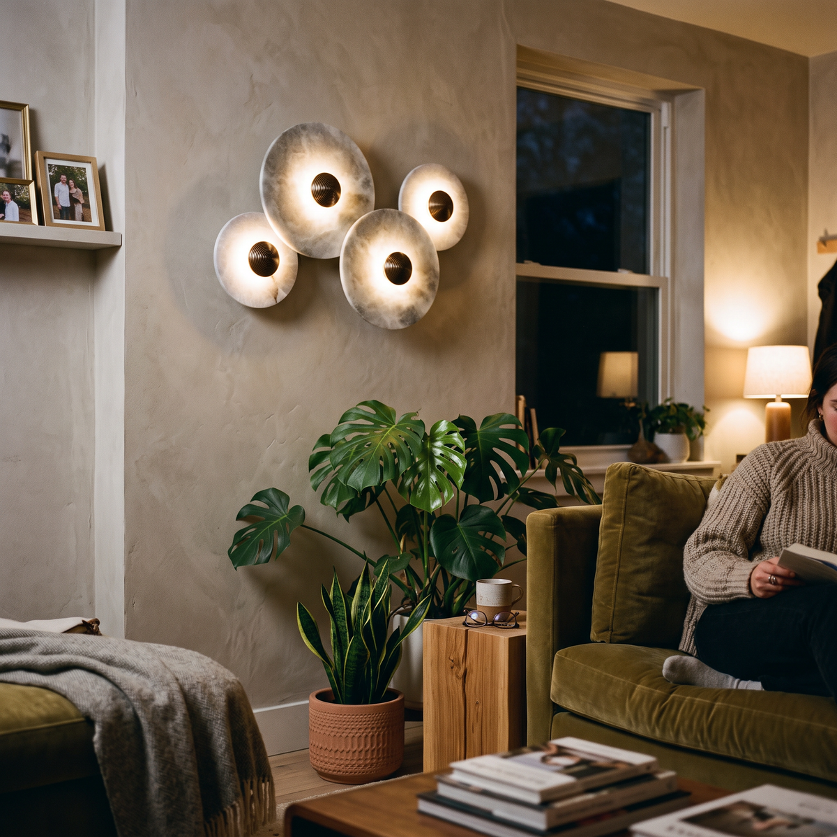 Alabaster Style Wall Light Multi Disc in living room - Cryn