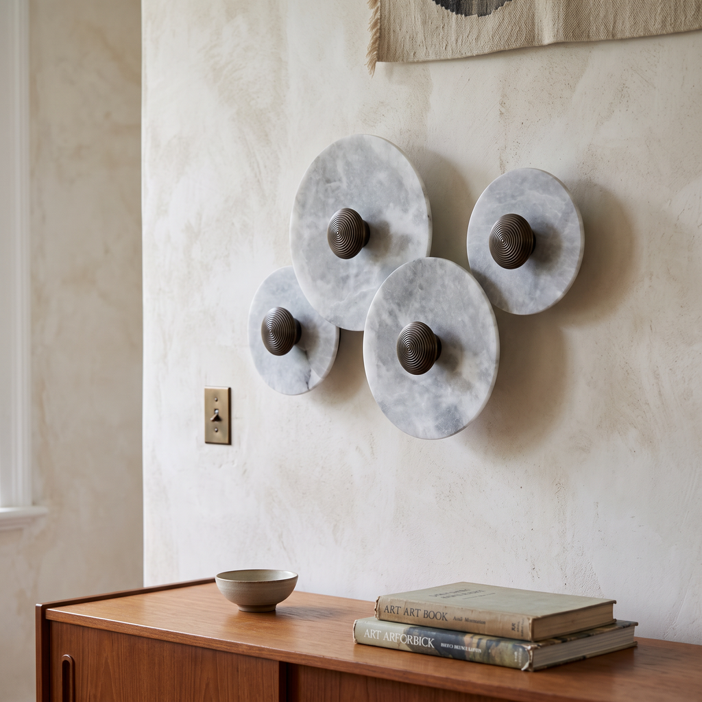 Alabaster Style Wall Light Multi Disc detail in daylight - Cryn