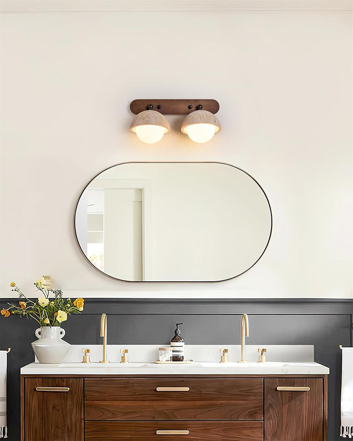 Multi Head Travertine Wall Light – G9 – Travertine, Walnut & Glass