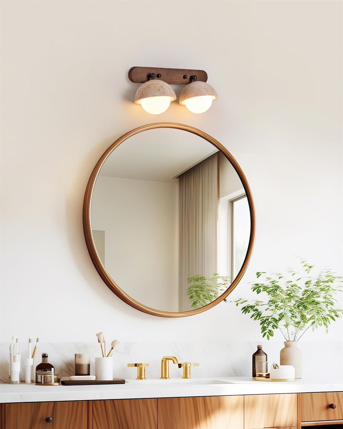 Multi Head Travertine Wall Light – G9 – Travertine, Walnut & Glass
