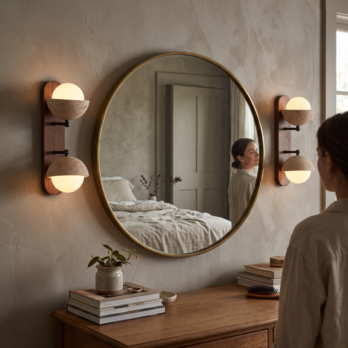 Travertine Wall Light Multi Head pair styled in interior - Gavilo