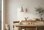 Nordic Wood Wall Light in white above a sideboard in a dining room