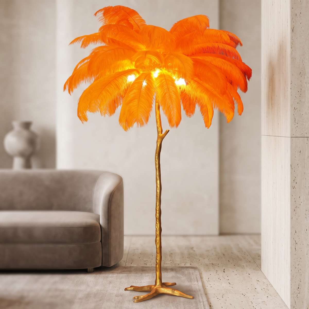 Ostrich Feather Floor Lamp – LED Bulbs Included – Glam Statement