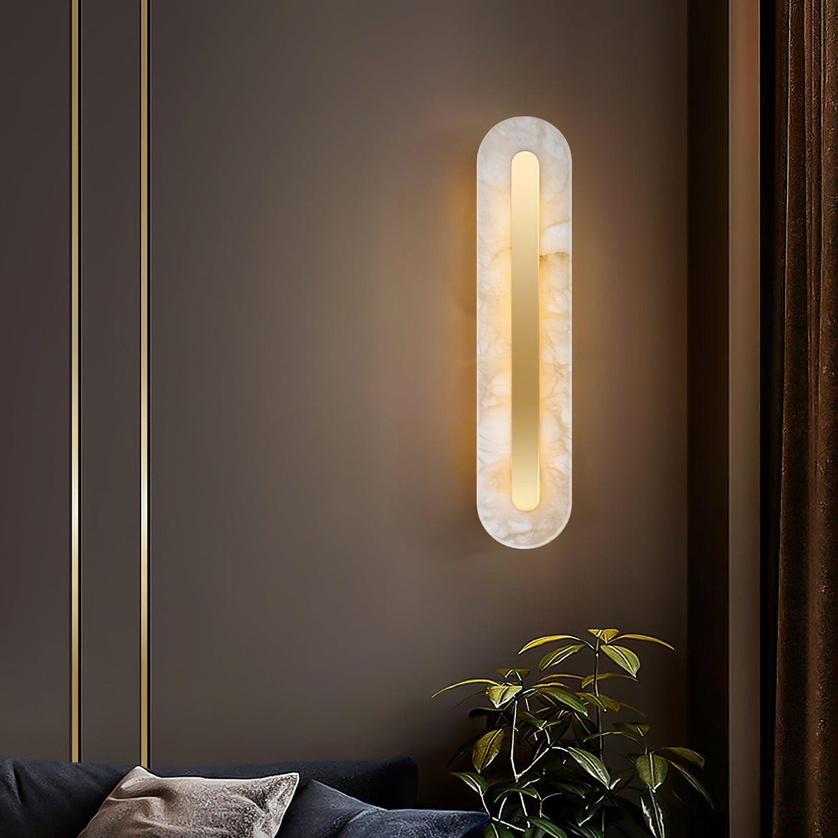Oval Alabaster Style Wall Light – Integrated LED – Brass