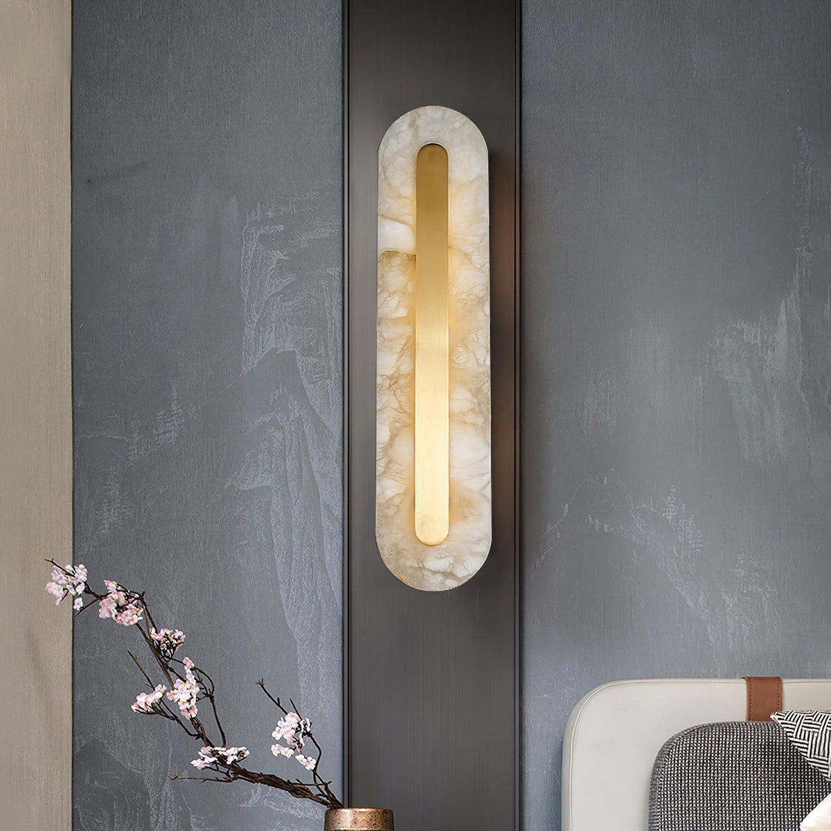 Oval Alabaster Style Wall Light – Integrated LED – Brass