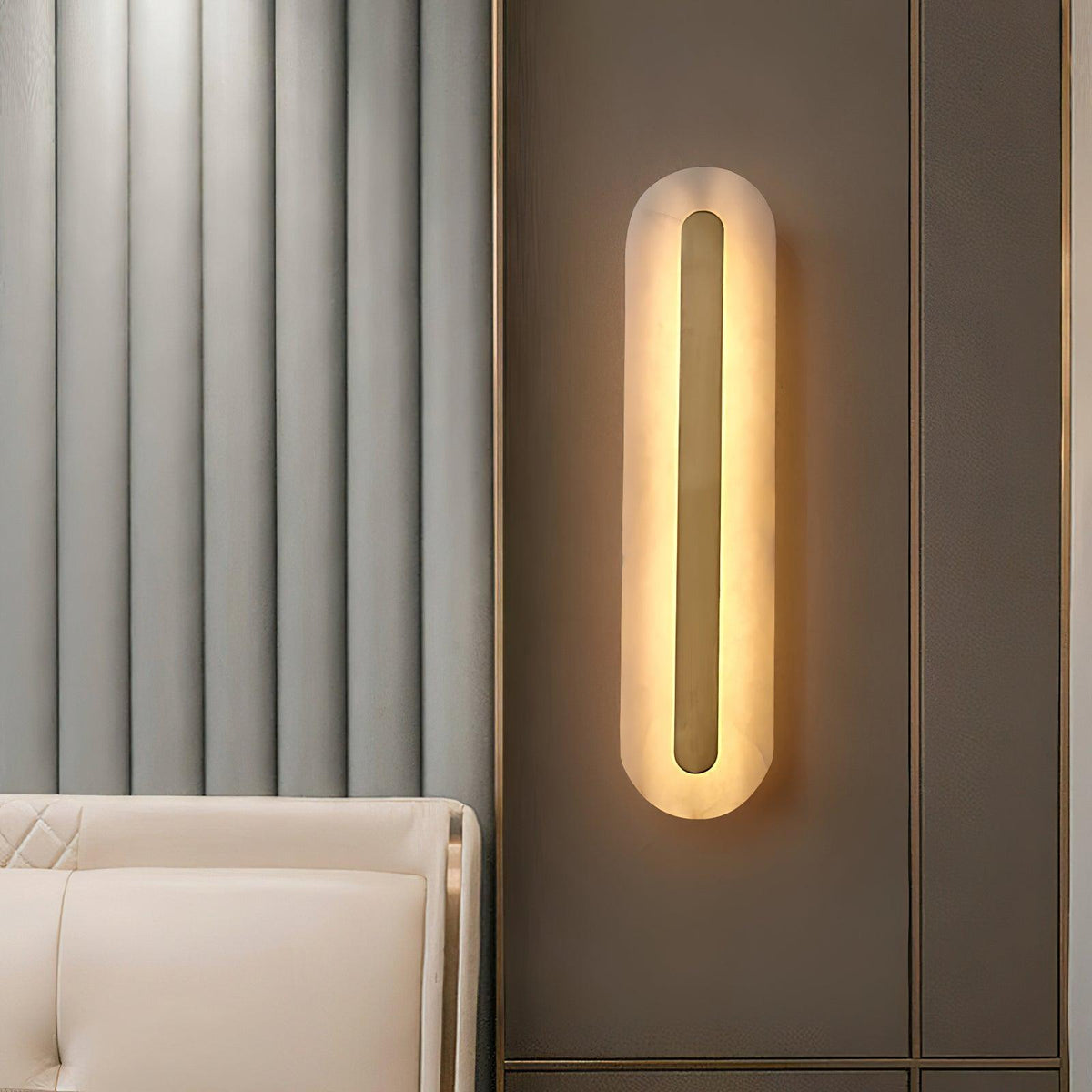 Oval Alabaster Style Wall Light – Integrated LED – Brass