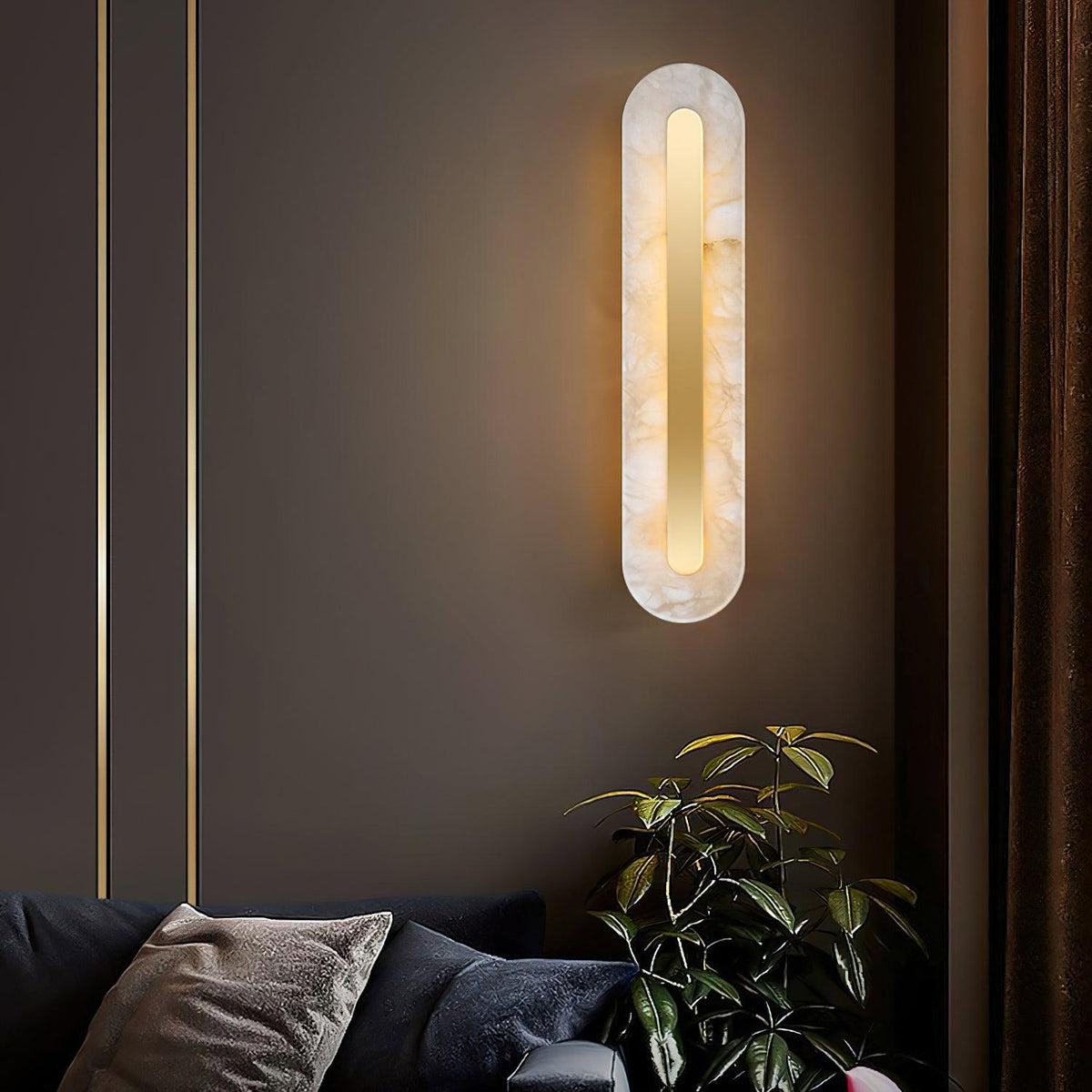 Oval Alabaster Style Wall Light – Integrated LED – Brass