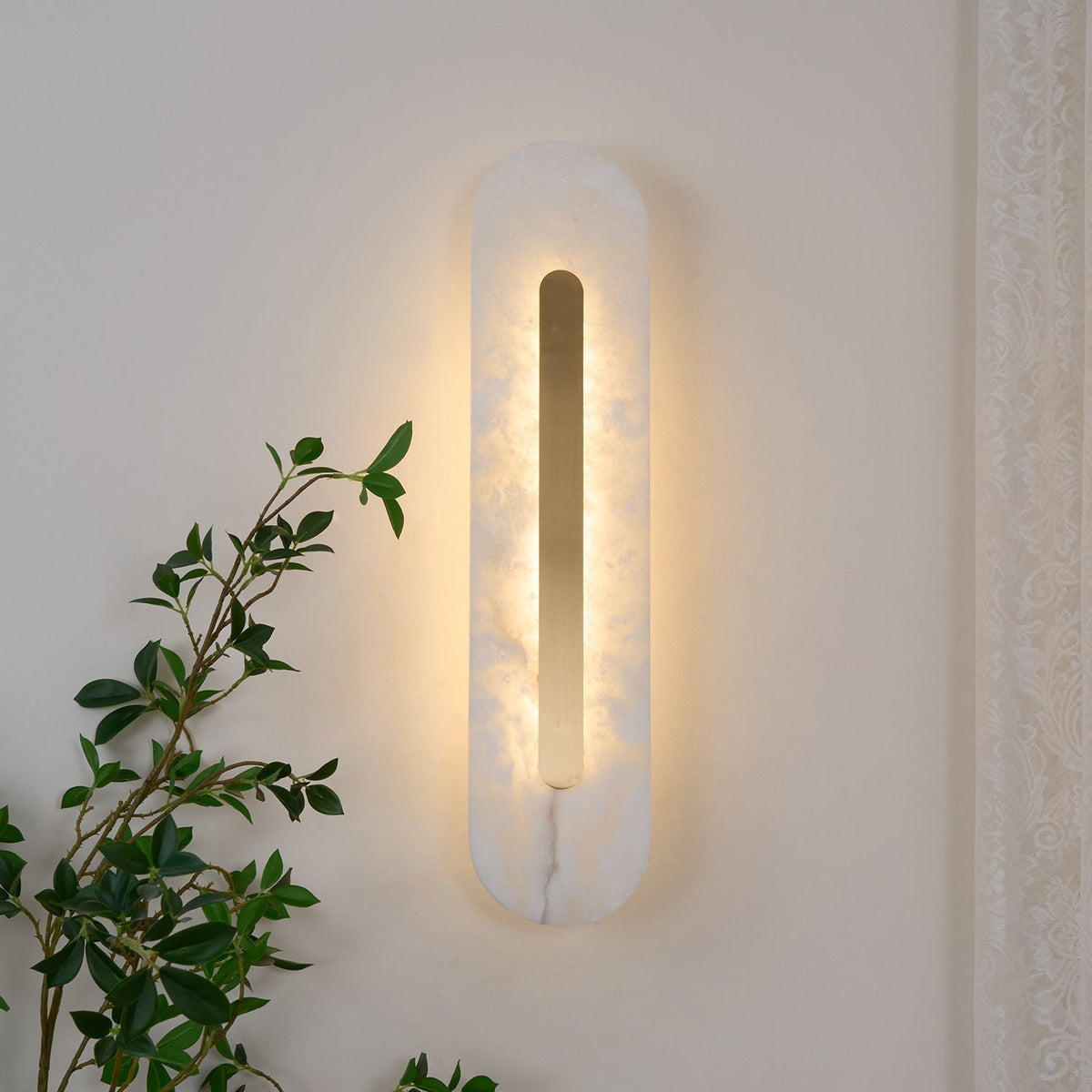 Oval Alabaster Style Wall Light – Integrated LED – Brass