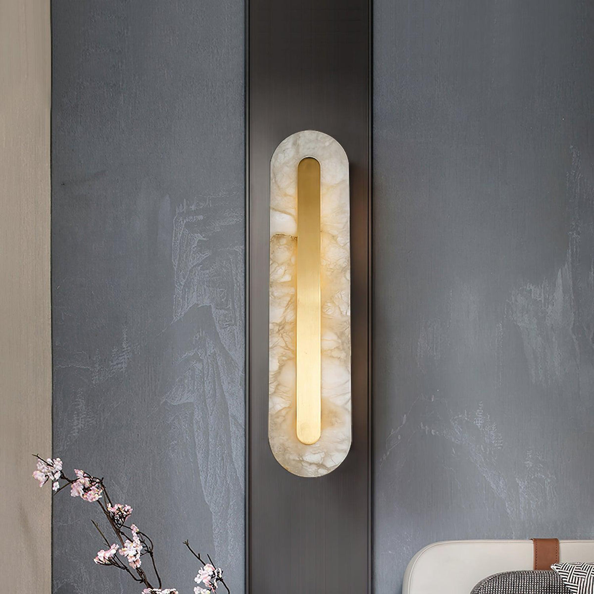 Oval Alabaster Style Wall Light – Integrated LED – Brass