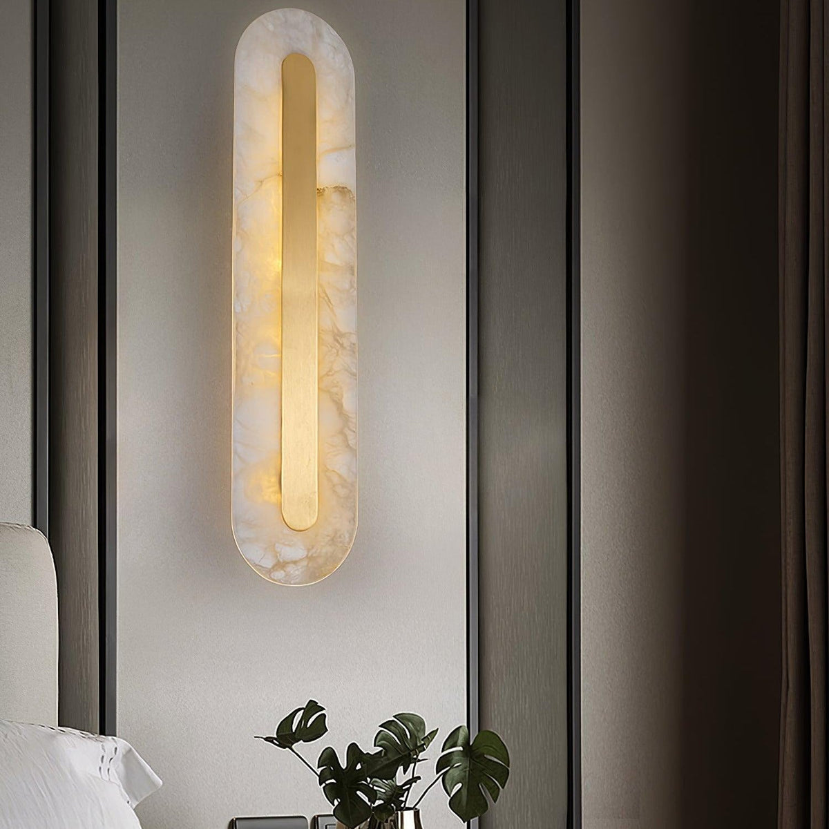 Oval Alabaster Style Wall Light – Integrated LED – Brass