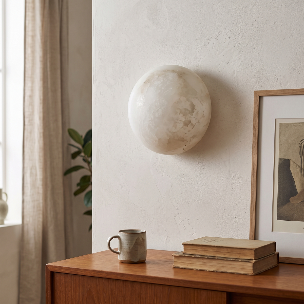 Round Alabaster Wall Light detail in daylight - Kristy