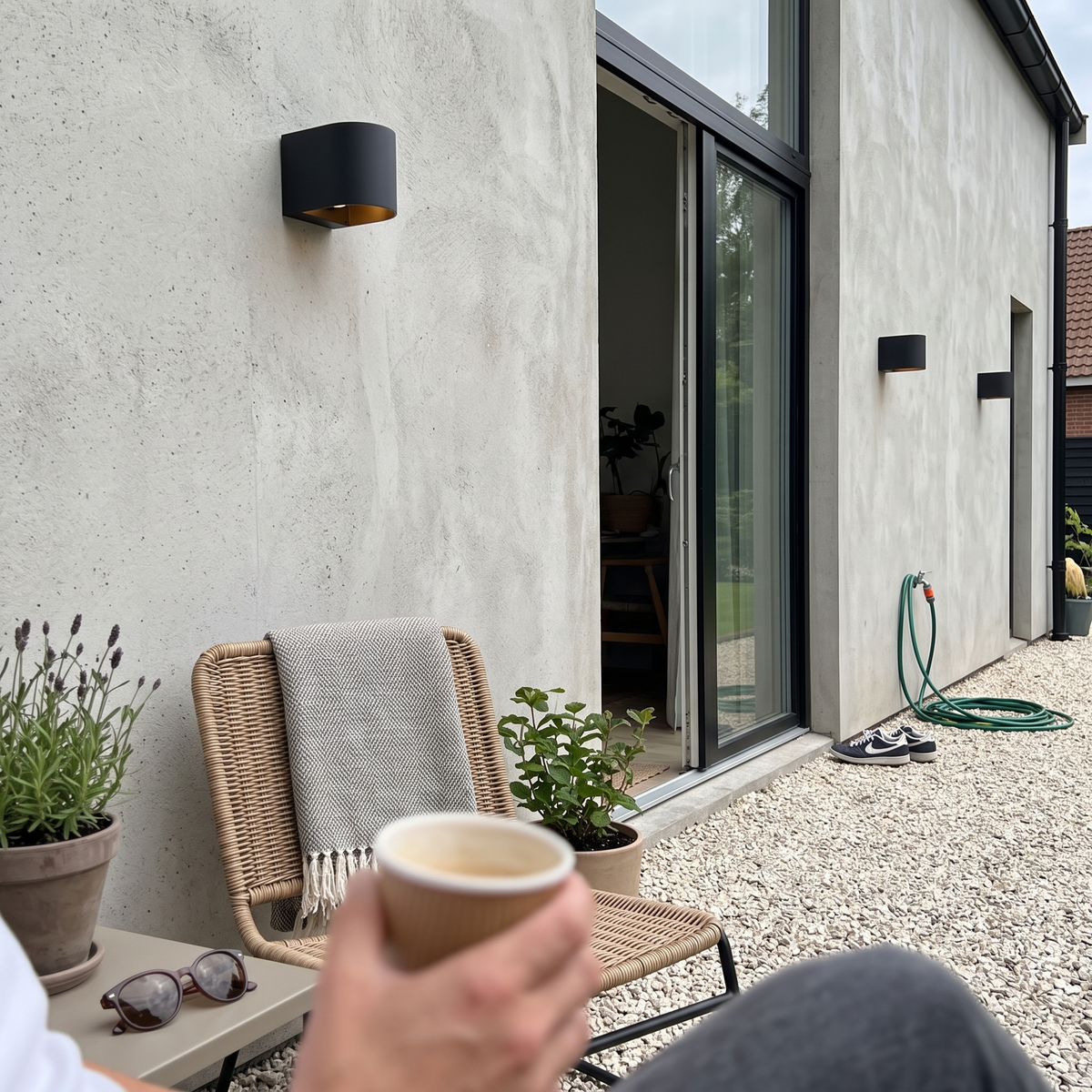 Outdoor Wall Light Small Black on house exterior by day - Ray