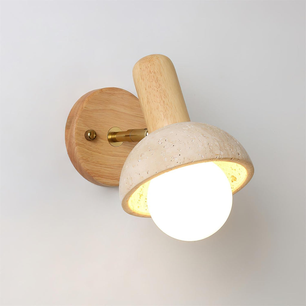 Small Travertine Wall Light – E27 – Travertine, Wood & Glass