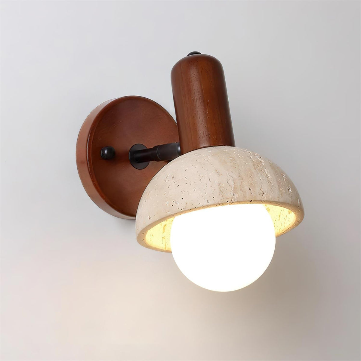 Small Travertine Wall Light – E27 – Travertine, Wood & Glass