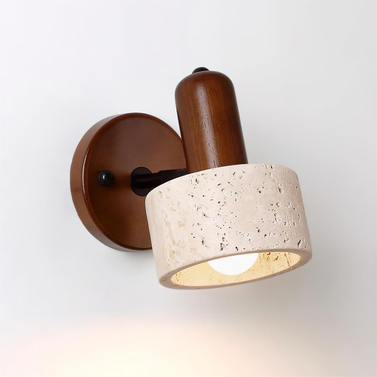 Small Travertine Wall Light – E27 – Travertine, Wood & Glass