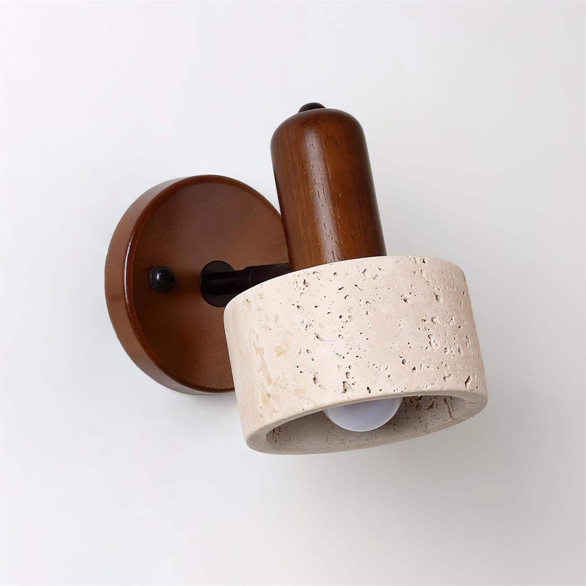 Small Travertine Wall Light – E27 – Travertine, Wood & Glass